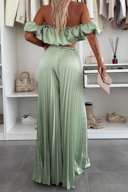 Hazel Blues® |  Off-Shoulder Top and Pleated Pants Set