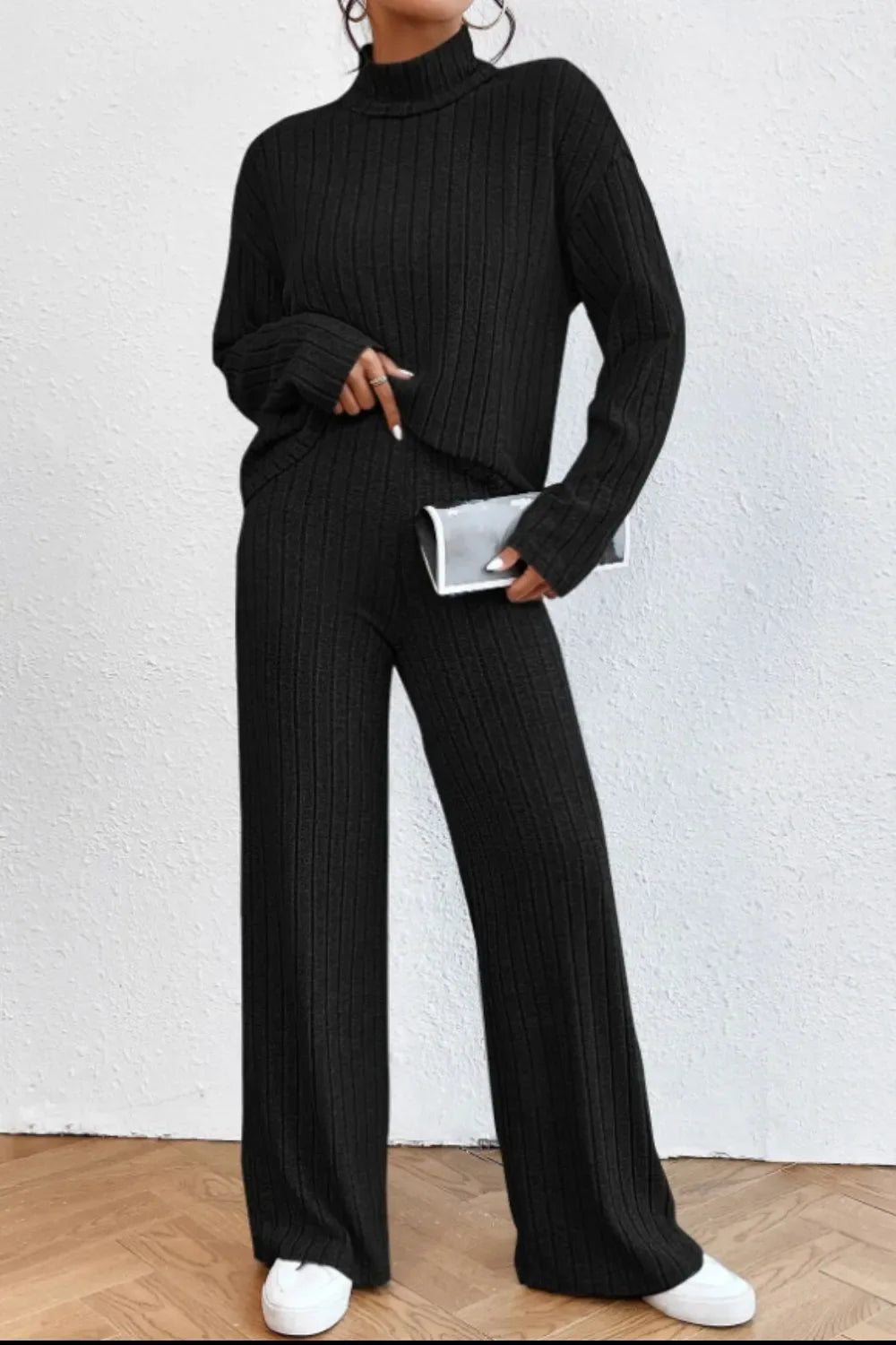 Hazel Blues® |  Mock Neck Dropped Shoulder Top and Pants Set