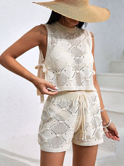 Hazel Blues® |  Diamond Pattern Sleeveless Top and Shorts Knit Set