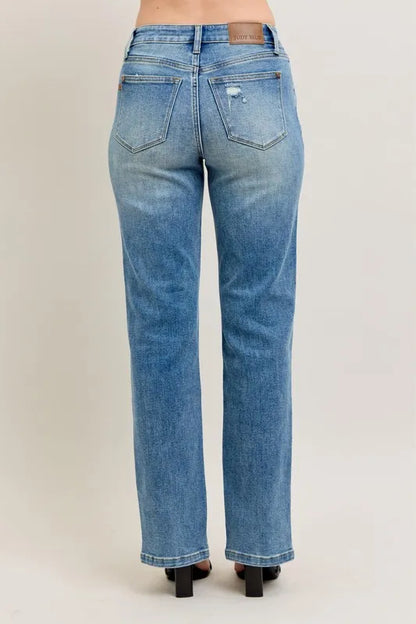 Hazel Blues® | Judy Blue High Waist Vintage Wash Front Seam & Slit Straight