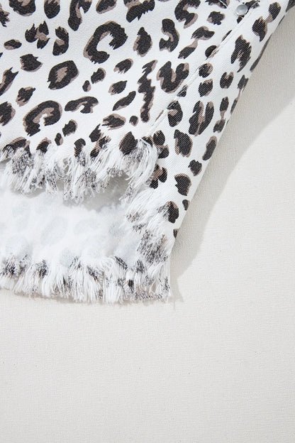 Hazel Blues® |  Leopard Frayed Hem Denim Shorts