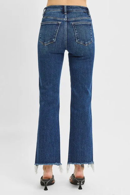 Hazel Blues® |  RISEN Tummy Control High Rise Crop Straight Raw Cut Hem Jeans