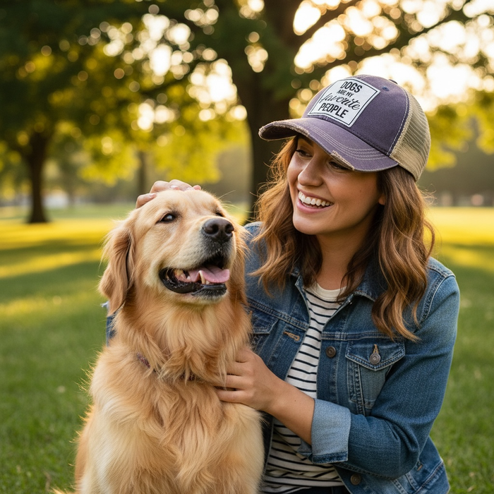 Vintage Life - Dogs Are My Favorite People Distressed Trucker Hat - Dog.Dog.Cat.