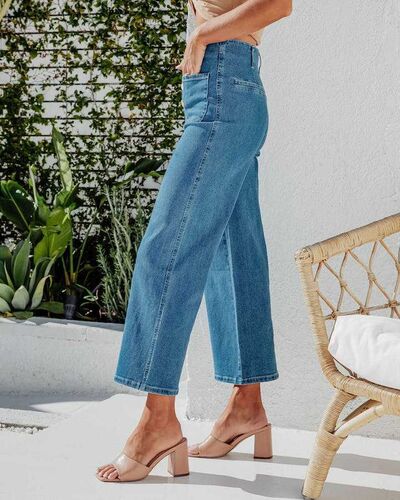 Hazel Blues® |  Button Fly Cropped Jeans with Pockets