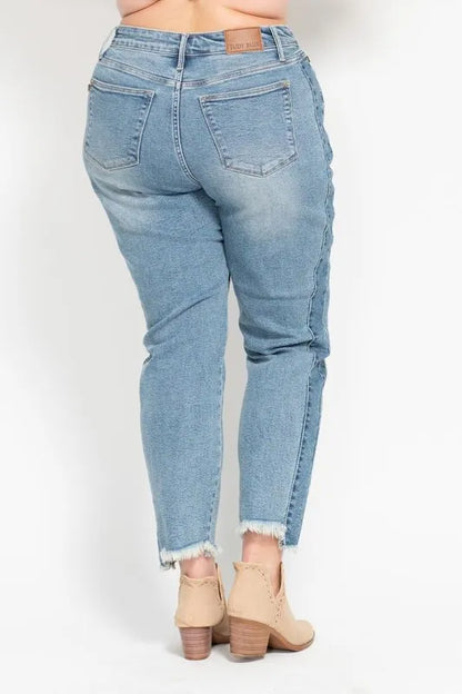Hazel Blues® | Judy Blue Vintage Wash Side Panel Detail with Fray Hem Slim