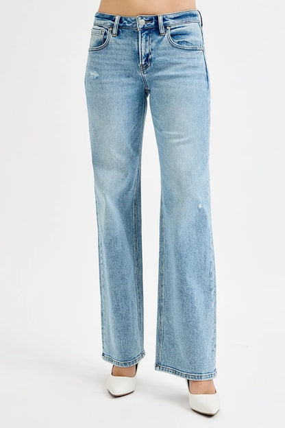 Hazel Blues® | RISEN Low Rise Ankle Boyfriend Distressed Jeans