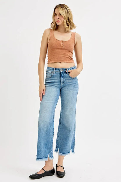 Hazel Blues® | RISEN Mid Rise Crop Wide Leg Jeans