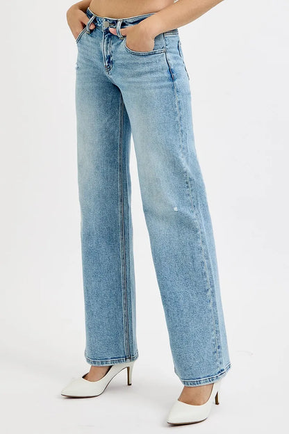 Hazel Blues® | RISEN Low Rise Ankle Boyfriend Distressed Jeans