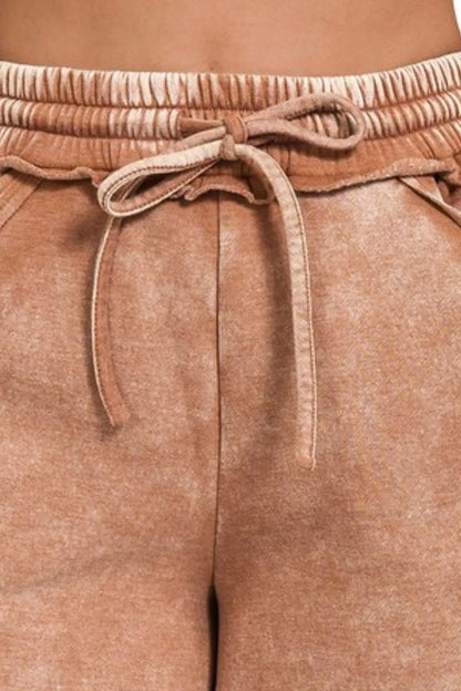 Hazel Blues® |  Zenana Acid Wash Fleece Drawstring Shorts With Pockets