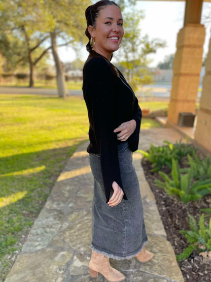Hazel Blues® |  PREORDER: Worth The Risk Black Denim Skirt