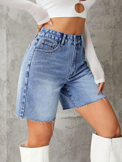 Hazel Blues® |  Frayed Hem Denim Shorts