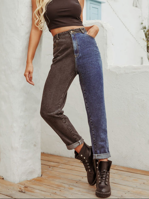 Hazel Blues® |  Two Tone Straight Leg Jeans