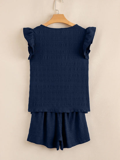 Hazel Blues® |  Textured Square Neck Top and Shirred High Waist Shorts Set