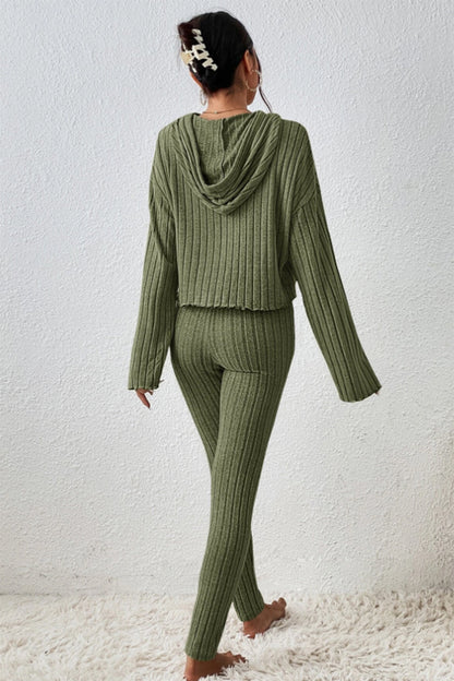 Hazel Blues® |  Lettuce Hem Dropped Shoulder Hooded Top and Pants Set