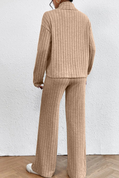 Hazel Blues® |  Mock Neck Dropped Shoulder Top and Pants Set
