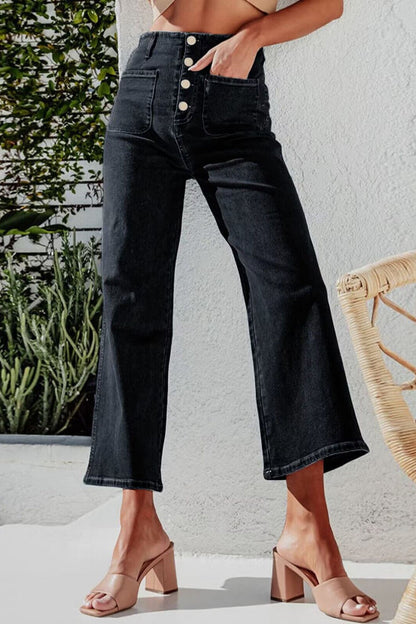 Hazel Blues® |  Button Fly Cropped Wide Leg Jeans