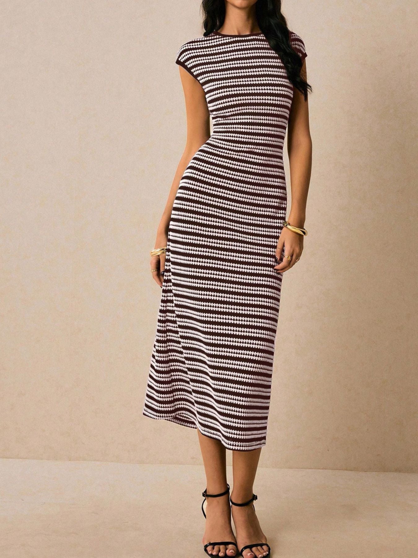 Hazel Blues® |  Striped Cap Sleeve Bodycon Midi Dress