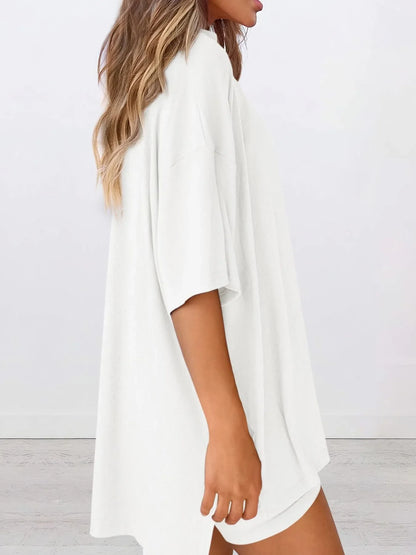 Hazel Blues® | Oversized Slit Round Neck Top and Shorts Lounge Set