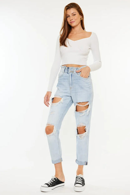 Hazel Blues® |  Kancan Open Pack Paperbag Mom Jeans