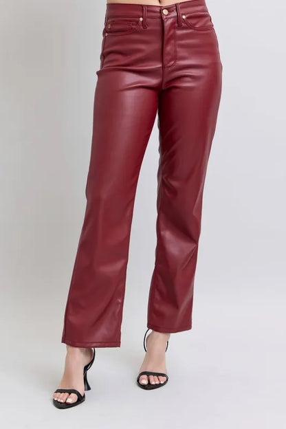 Hazel Blues® | Judy Blue High Waist Tummy Control Faux Leather Straight Pants