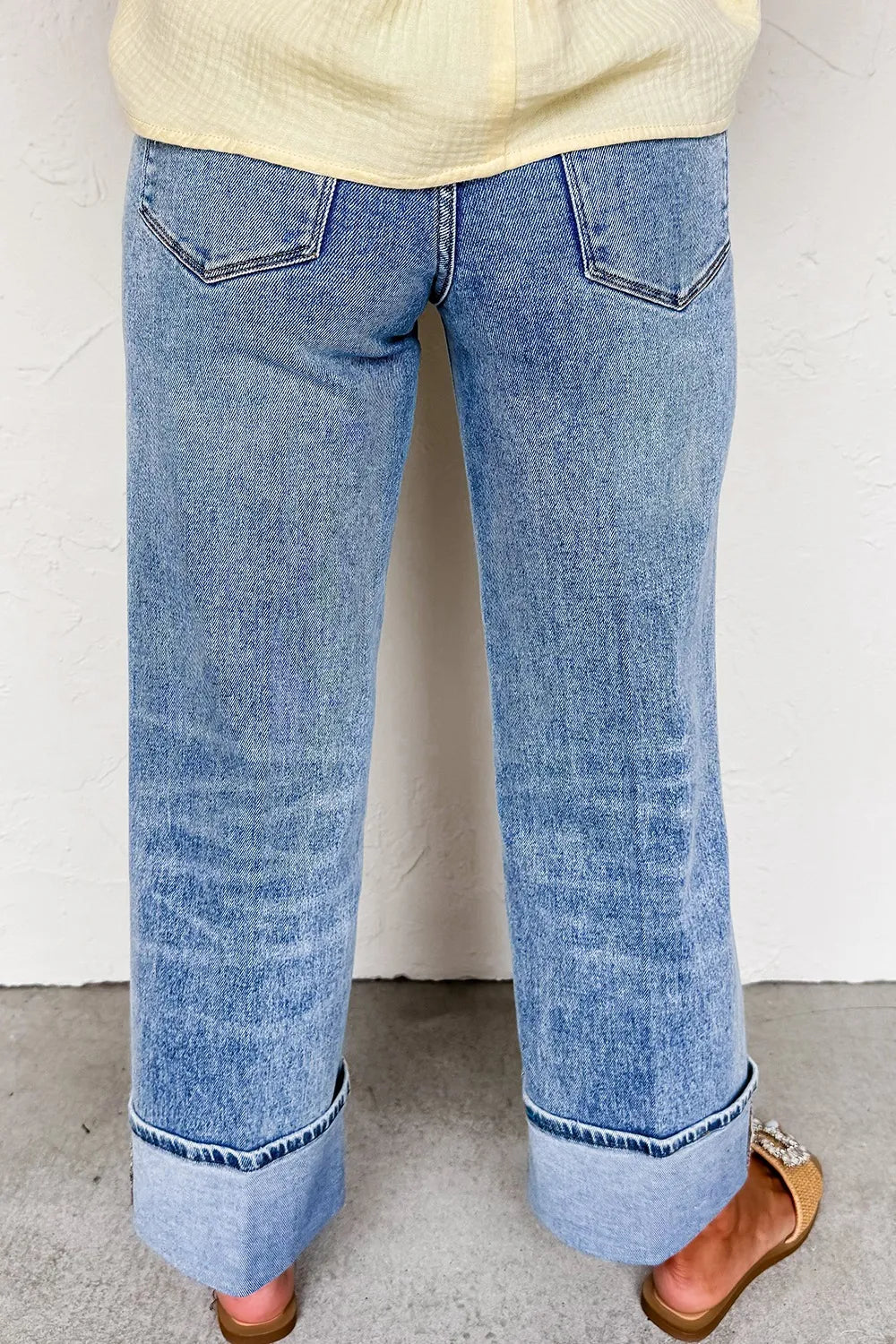 Hazel Blues® |  High-Waisted Wide-Leg Cuffed Jeans