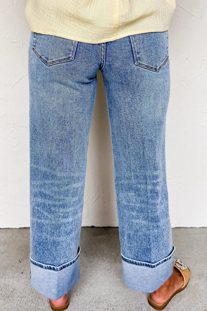 Hazel Blues® |  High-Waisted Wide-Leg Cuffed Jeans