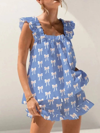 Hazel Blues® |  Ruffled Striped Tank and Shorts Set