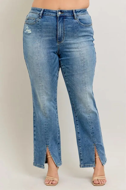 Hazel Blues® | Judy Blue High Waist Vintage Wash Front Seam & Slit Straight