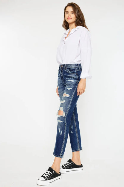 Hazel Blues® |  Kancan High Rise Distressed Mom Fit Jeans