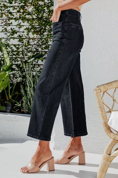 Hazel Blues® |  Button Fly Cropped Wide Leg Jeans