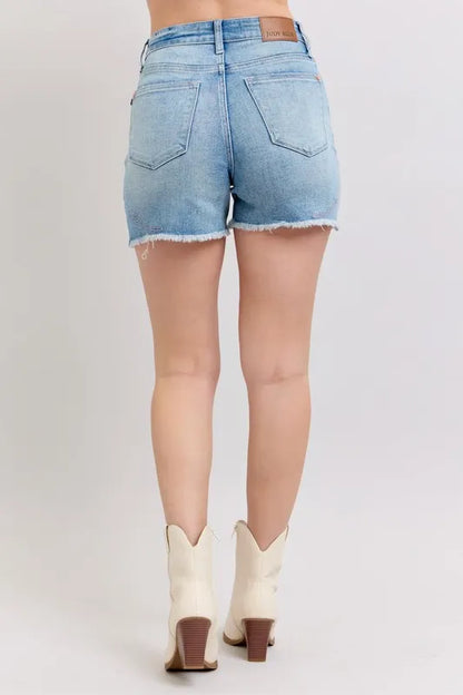 Hazel Blues® |  Judy Blue High Waist Western Embroidery Detail Cut Off Denim Shorts