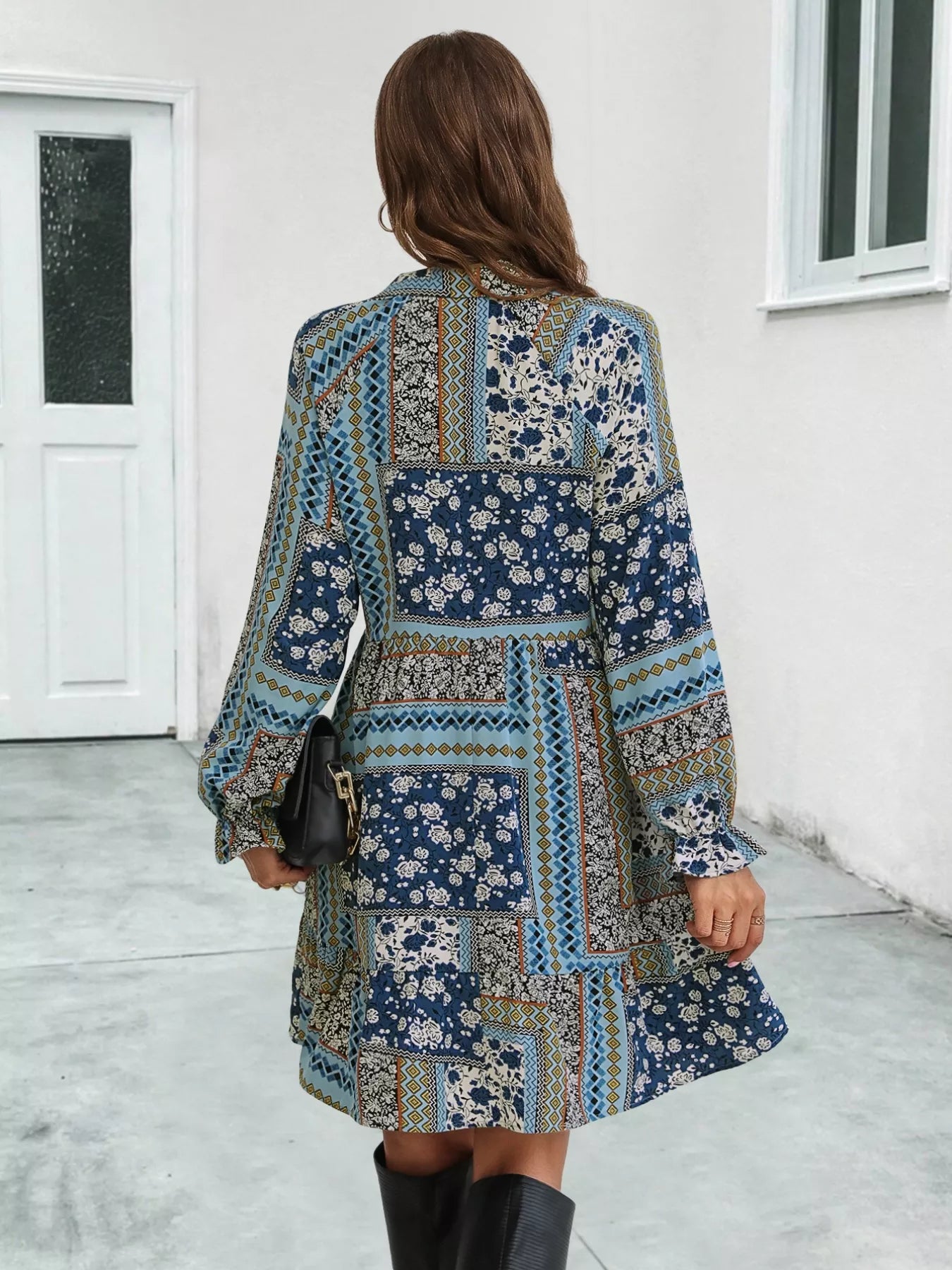 Hazel Blues® |  Boho Floral Print Long Sleeve Mini Dress