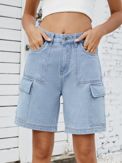 Hazel Blues® |  High Waist Denim Shorts with Cargo Pockets