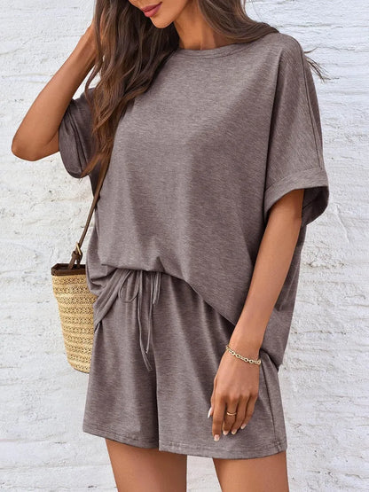 Hazel Blues® |  Round Neck T-Shirt and Drawstring Shorts Set