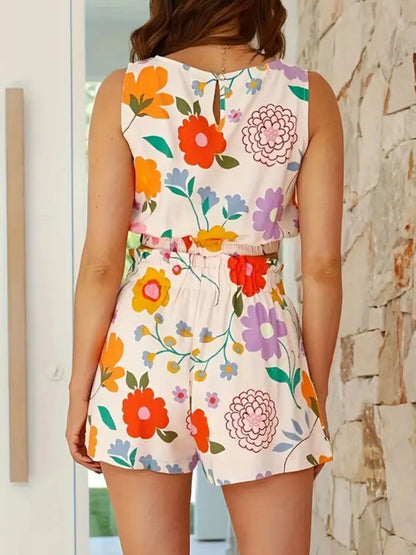 Hazel Blues® |  Floral Round Neck Tank and Shorts Set