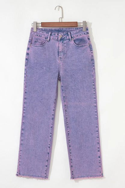 Hazel Blues® |  Washed Raw Hem Cropped Jeans