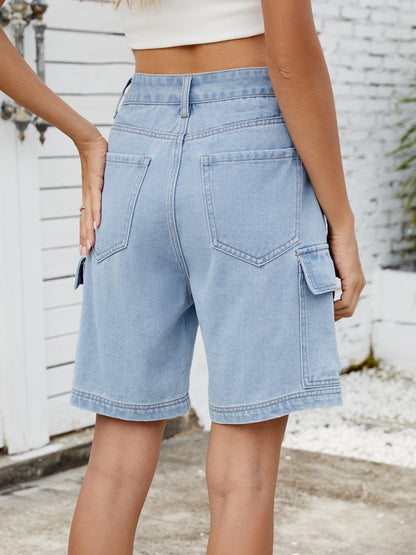 Hazel Blues® |  High Waist Denim Shorts with Cargo Pockets