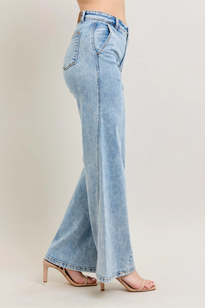 Hazel Blues® | Judy Blue High Waist Wide Leg Jeans with Skewed Inseam