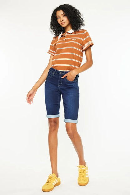 Hazel Blues® |  Kancan Mid Rise Bermuda Denim Shorts