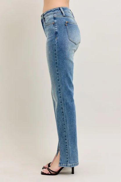 Hazel Blues® | Judy Blue High Waist Vintage Wash Front Seam & Slit Straight