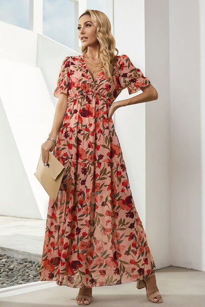 Hazel Blues® |  Floral V-Neck Short Flounce Sleeve Dress