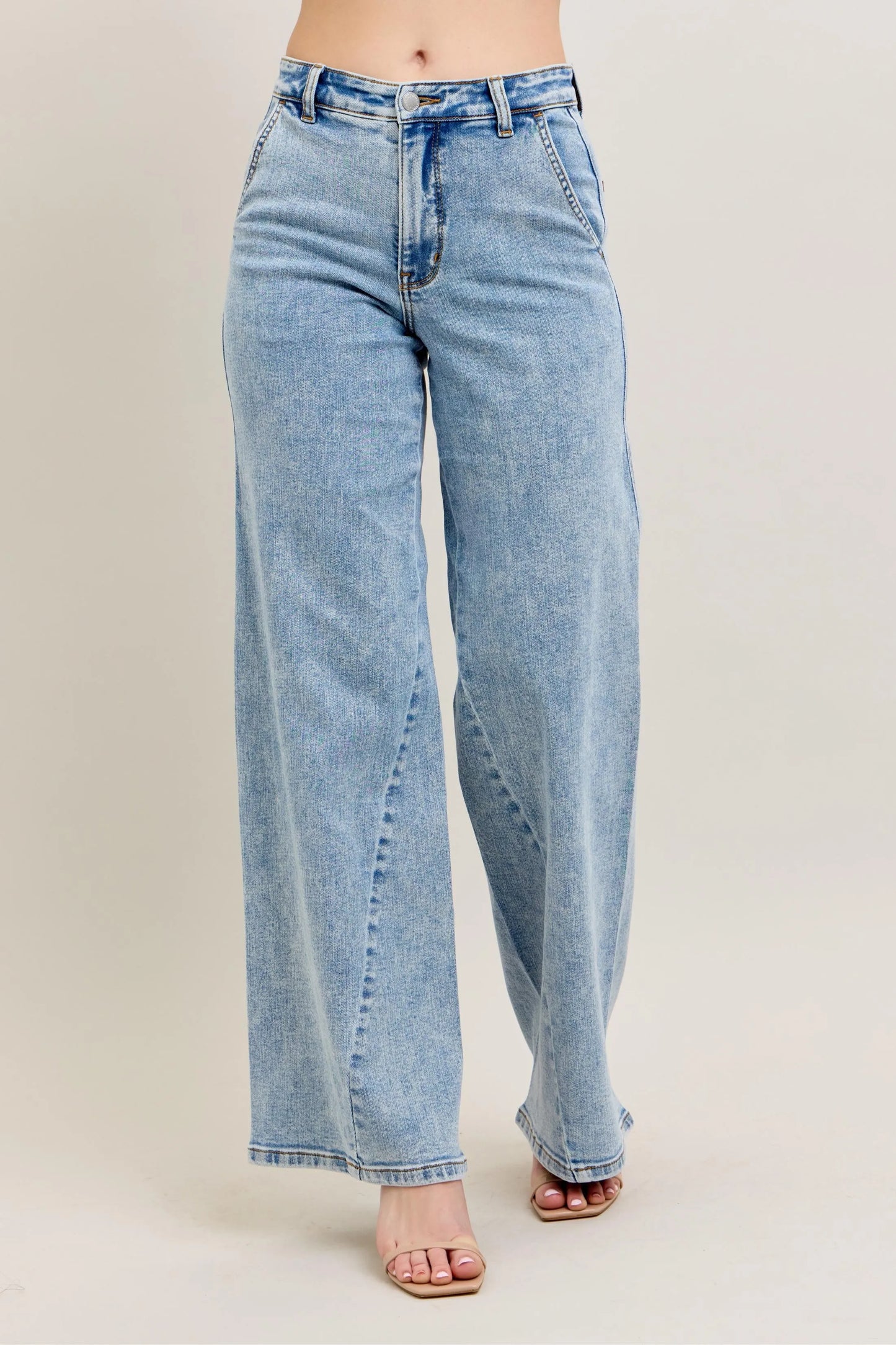 Hazel Blues® | Judy Blue High Waist Wide Leg Jeans with Skewed Inseam
