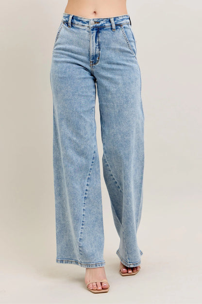 Hazel Blues® | Judy Blue High Waist Wide Leg Jeans with Skewed Inseam