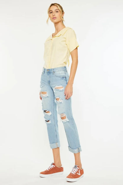 Hazel Blues® |  Kancan Mid Rise Distressed Boyfriend Jeans