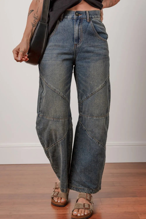 Hazel Blues® |  Exposed Stitching Loose Straight High Waist Jeans