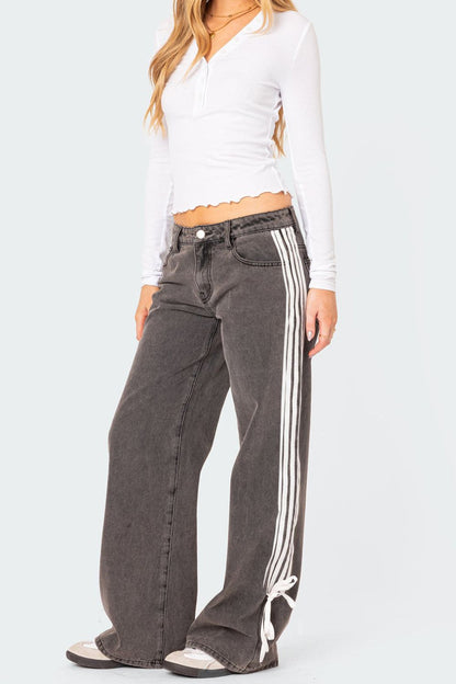 Hazel Blues® |  Side Striped Loose Fit Jeans