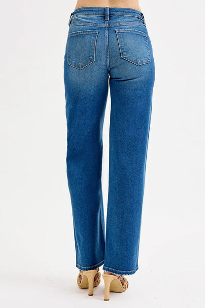 Hazel Blues® | RISEN Mid Waist Fit Boyfriend Knee Distressed Jeans