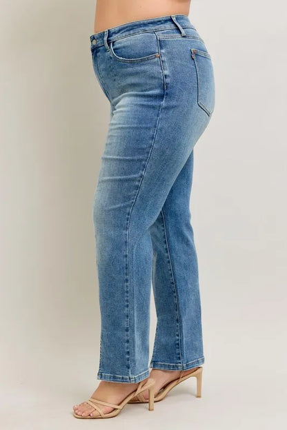 Hazel Blues® | Judy Blue High Waist Vintage Wash Front Seam & Slit Straight