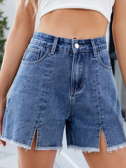 Hazel Blues® |  Raw Hem Slit Denim Shorts