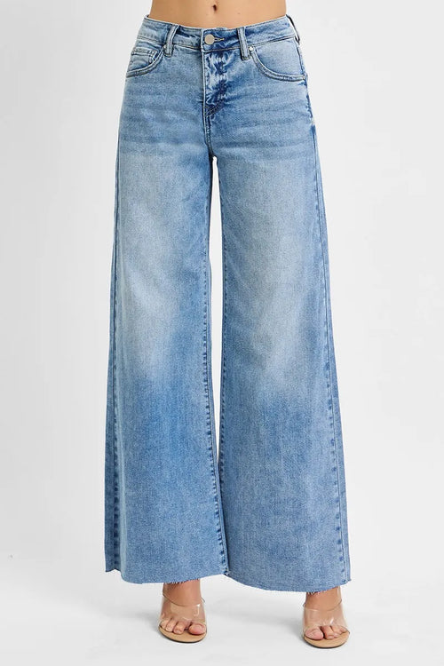 Hazel Blues® | RISEN Tummy Control High Rise Ankle Palazzo Jeans